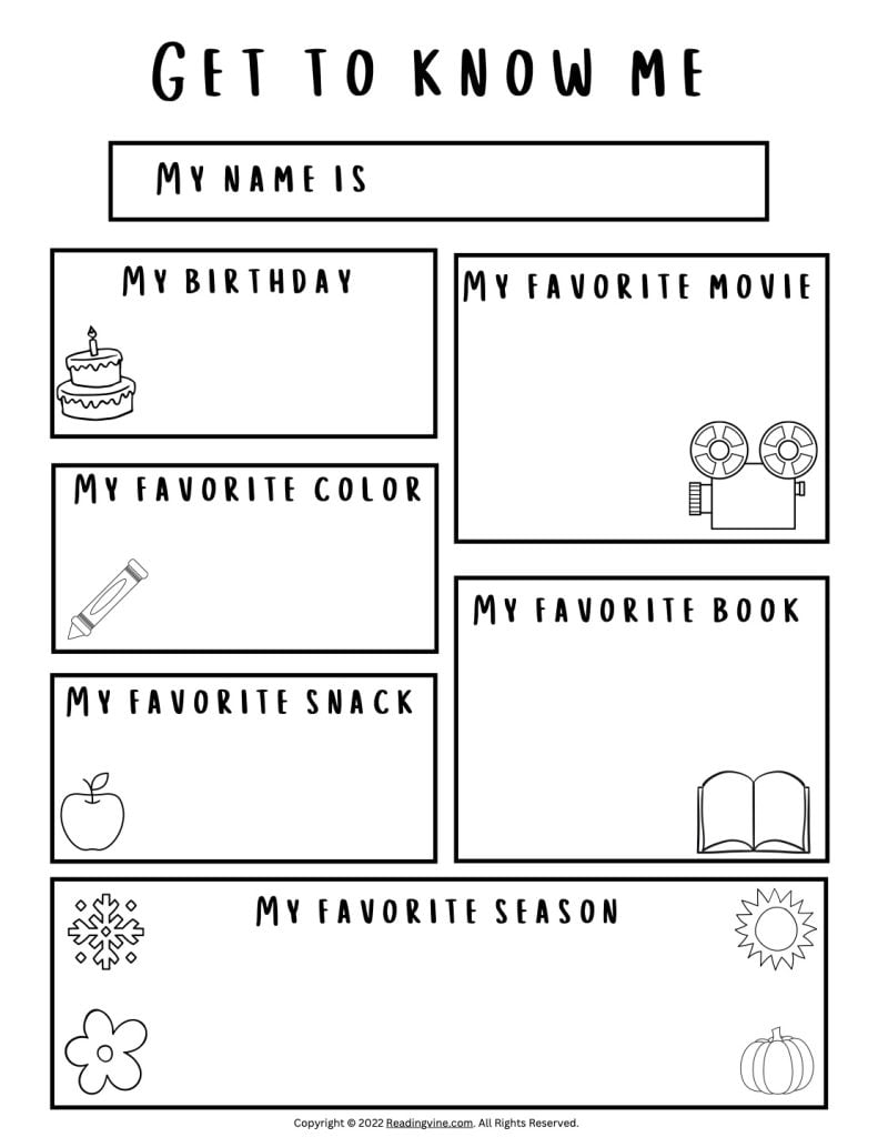 Get to Know Me - Favorites with Drawing Boxes