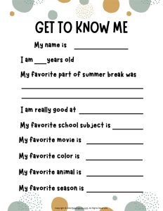 All About Me Worksheet