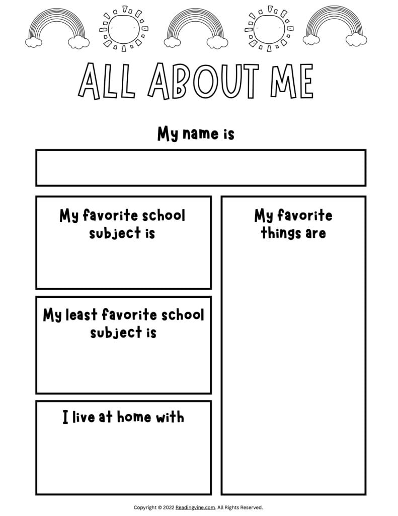 All About Me - School Favorites and Family