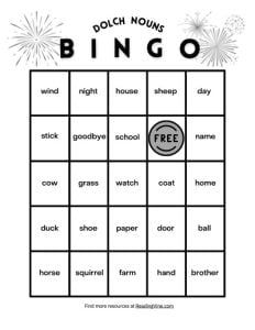 Dolch Nouns Bingo 5x5