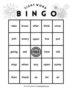 1st Grade Dolch Bingo