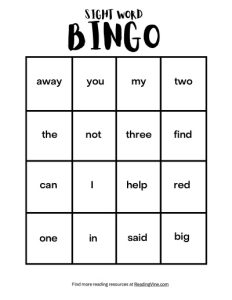 Pre-K Dolch Bingo