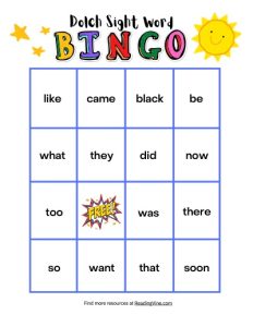 Kindergarten Dolch Bingo