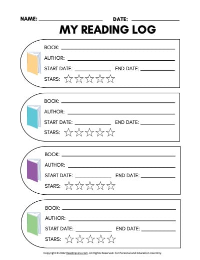 Beautiful Reading Journal Template for Kids Template - Printable PDF