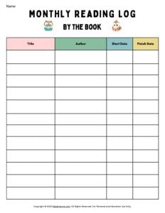 Reading Log Worksheet Template 6