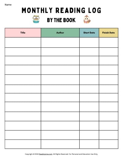 Reading Log Worksheet Template 6