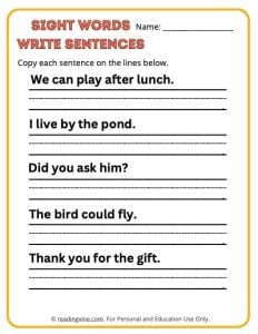 1st Grade Write Sentences Sight Words Activity