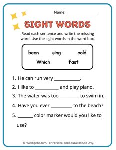 2nd Grade Fill in the Blank with Sight Words Activity