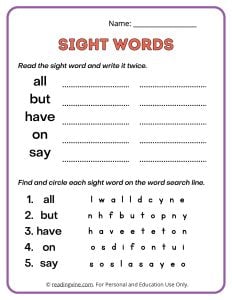 2nd Grade Write and Find Sight Words Activity