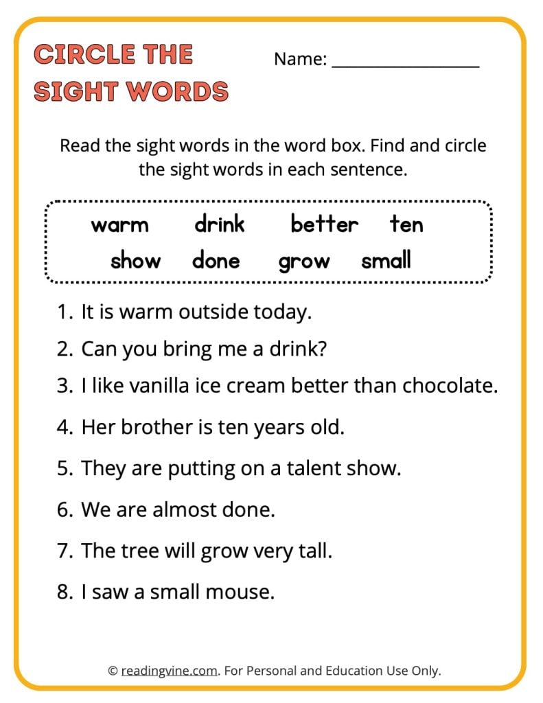 3rd grade circle the sight words worksheets