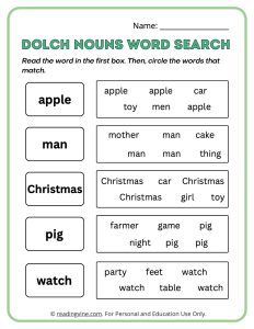 Dolch Nouns Word Search Sight Words Activity