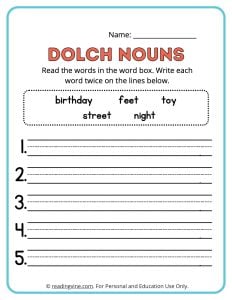 Dolch Nouns Write Sight Words Activity