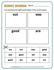 Kindergarten Cut and Paste Sight Words Activity