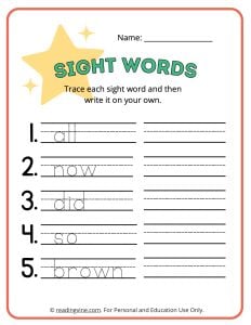 Kindergarten Tracing Sight Words Activity