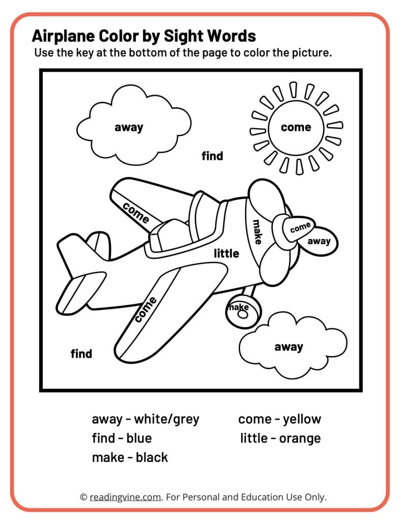 Pre-K Color by Sight Words Coloring Activity