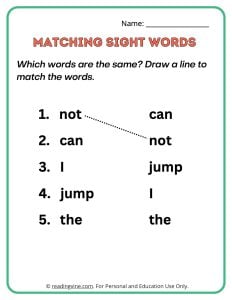 Pre-K Matching Sight Words Activity