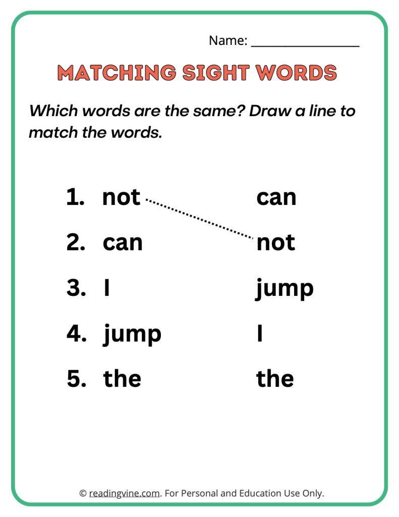 Pre k matching sight words image readingvine