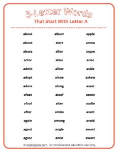 5 letter words that start with A