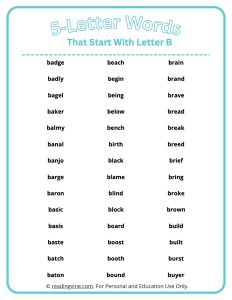 5 Letter Words That Start With B List