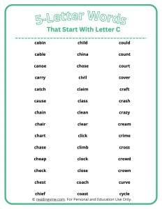 5 Letter Words That Start With C List
