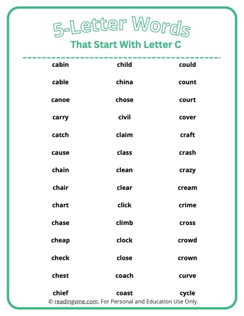5 Letter Words That Start With C
