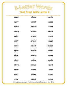 5 Letter Words That Start With E List