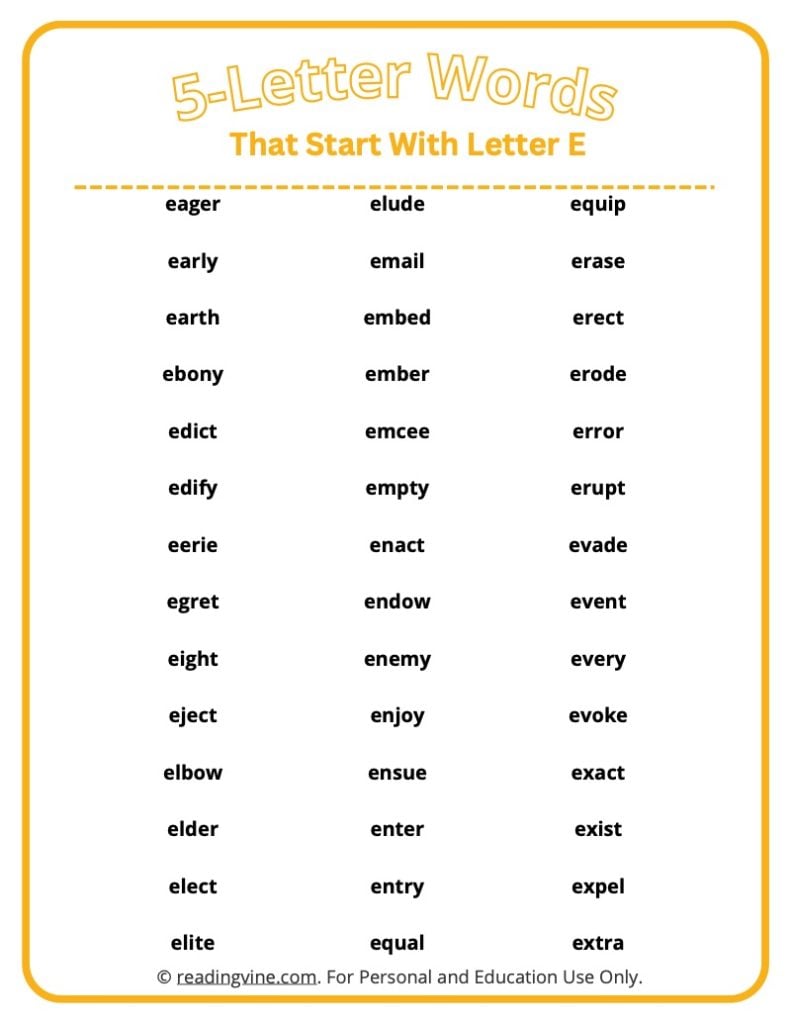 5 Letter Words That Start With E