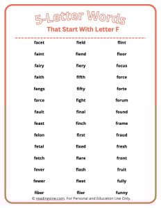5 Letter Words That Start With F List