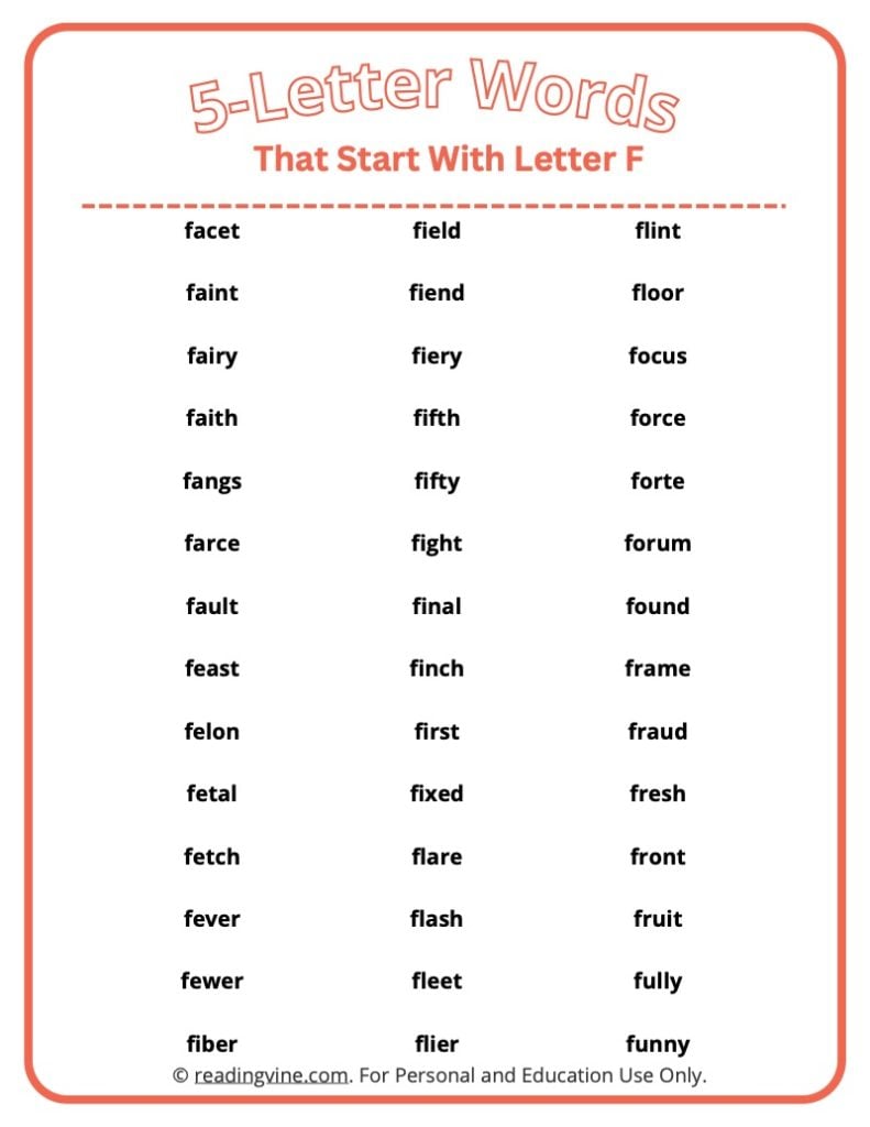 5 Letter Words That Start With F