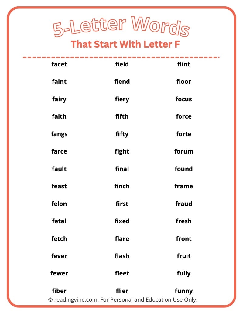 5 Letter Words that start with F