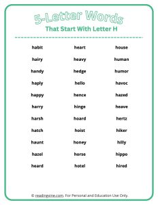 5 Letter Words That Start With H List
