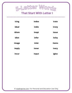 5 Letter Words That Start With I List