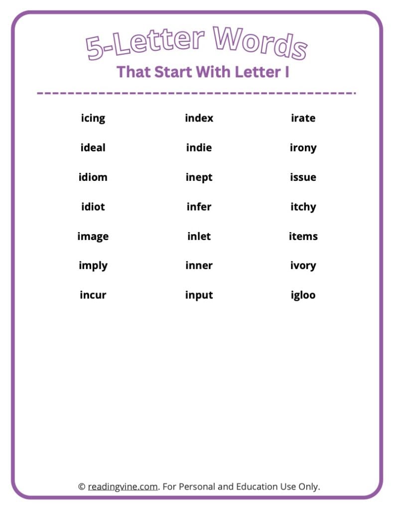 5 letter words that start with ili