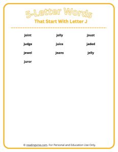 5 Letter Words That Start With J List