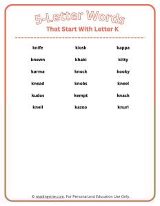 5 Letter Words That Start With K List