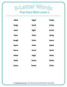 5 Letter Words That Start With L List