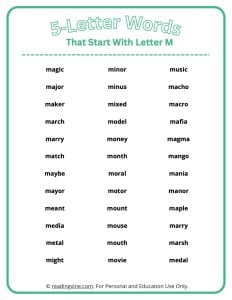 5 Letter Words That Start With M List