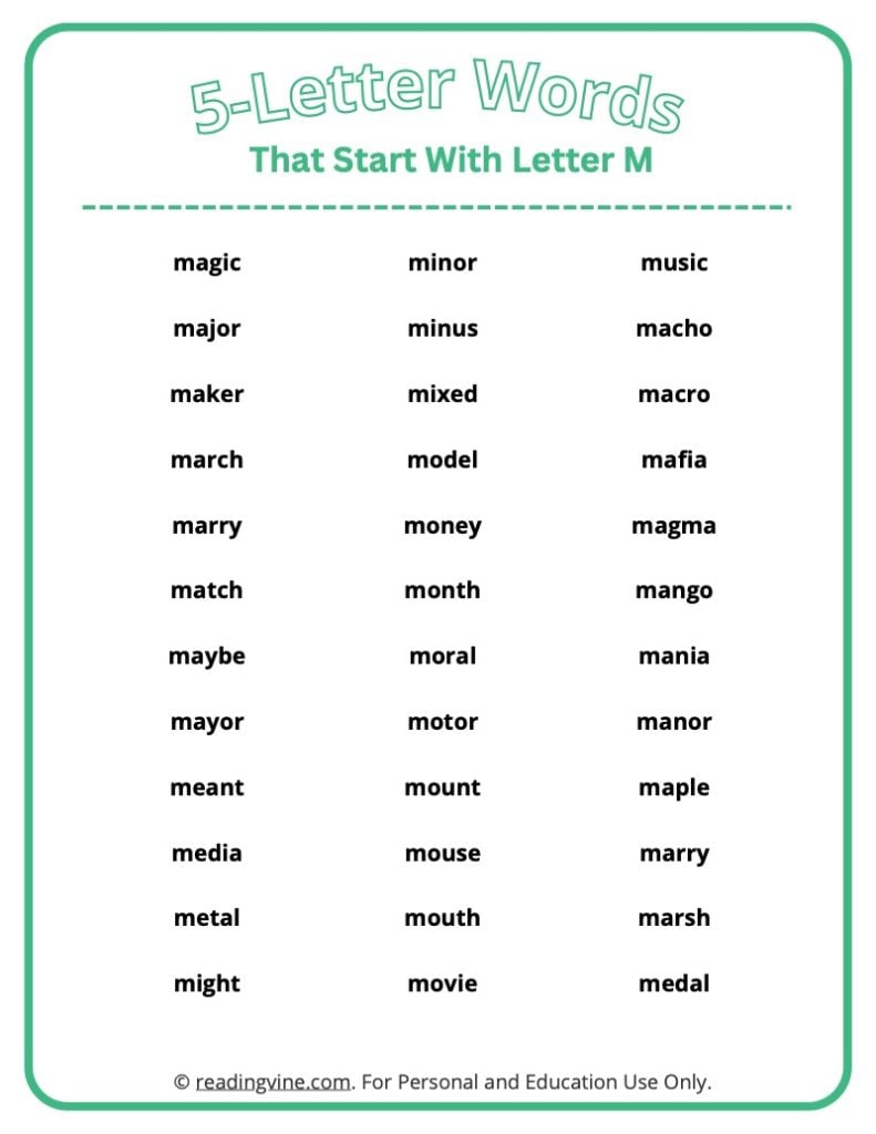5 Letter Words That Start With M