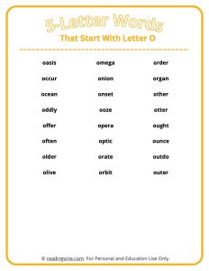 5 Letter Words That Start With O List