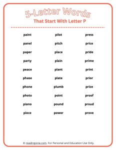 5 Letter Words That Start With P List