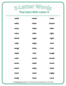 5 Letter Words That Start With R List