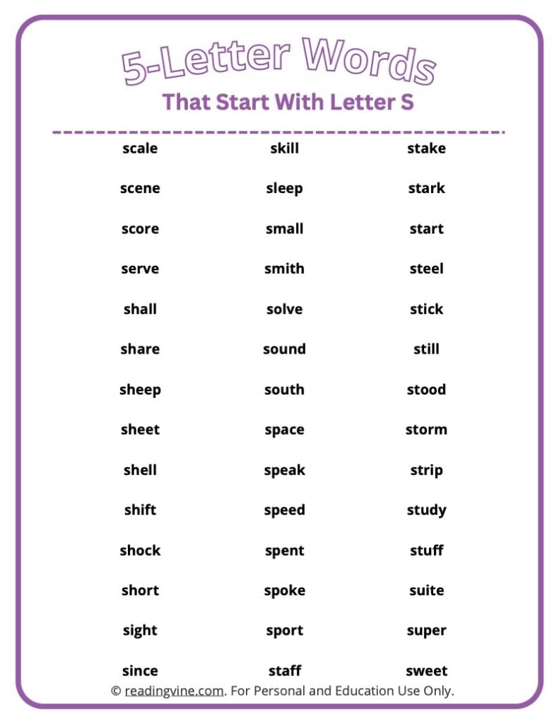 5 Letter Words That Start With S