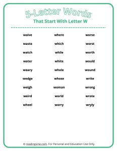 5 Letter Words That Start with W"