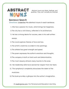 Underline the Abstract Nouns Sentence Activity