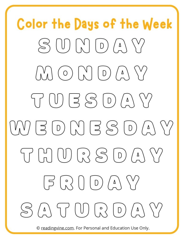 Color The Days Of The Week Image ReadingVine