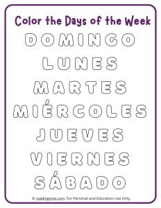 Color the Days of the Week in Spanish