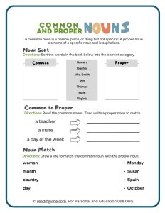 Common and Proper Nouns Printable Activity