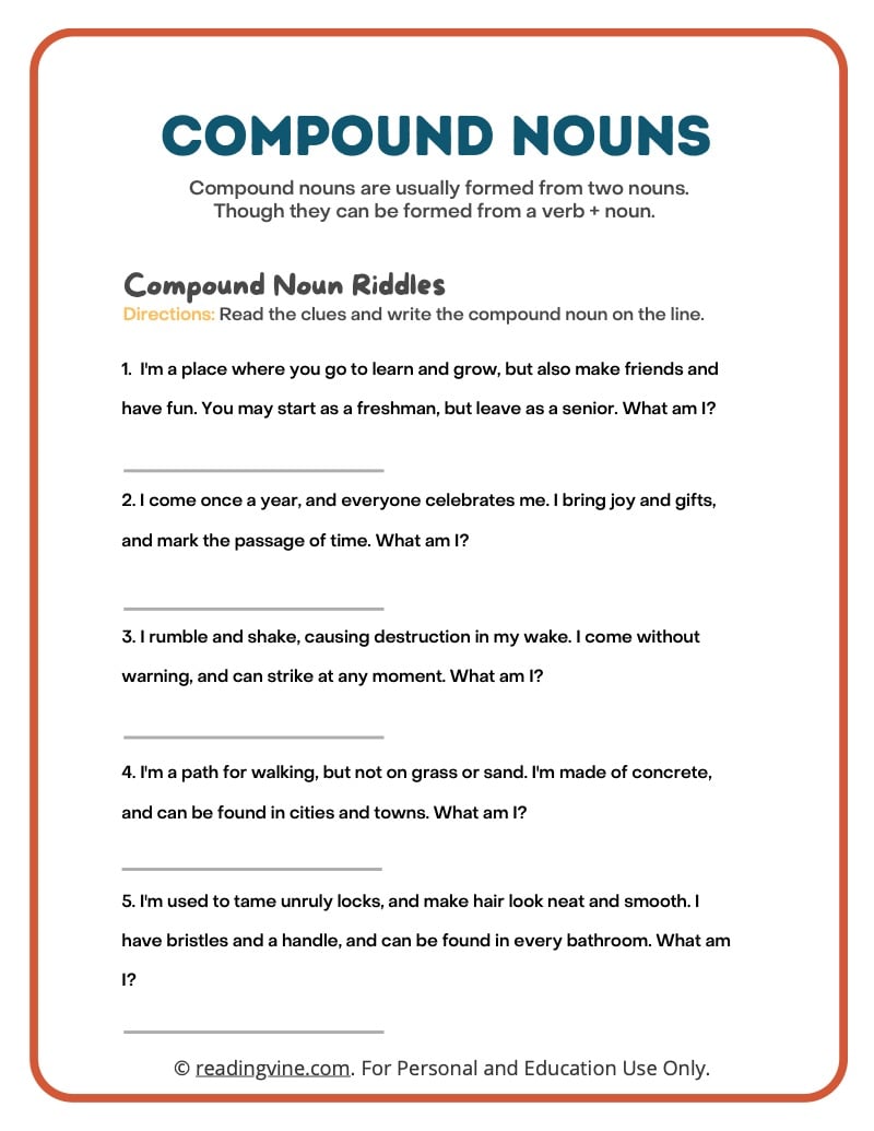 Compound Noun Riddles Activity