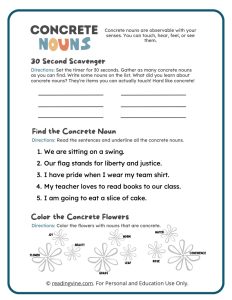 Printable Concrete Nouns Activity With Scavenger Hunt