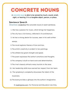 Underline the Concrete Nouns Sentence Search Activity